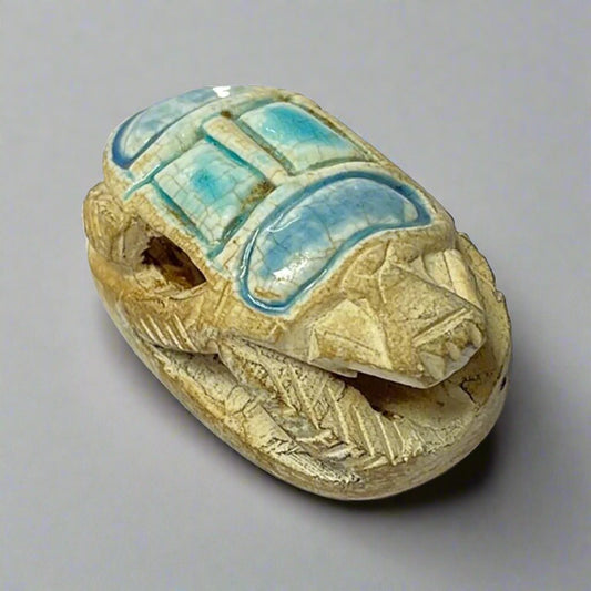 Medium White Glazed Carved Scarab