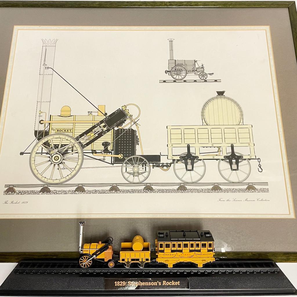 Stephenson Rocket Model and Framed Drawing