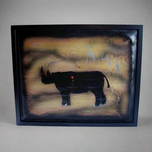 Medium Framed 3D Rhino Cave Painting