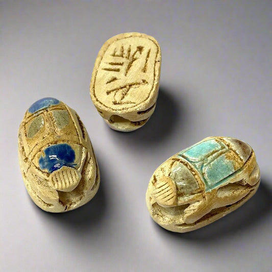 Small White Glazed Carved Scarab