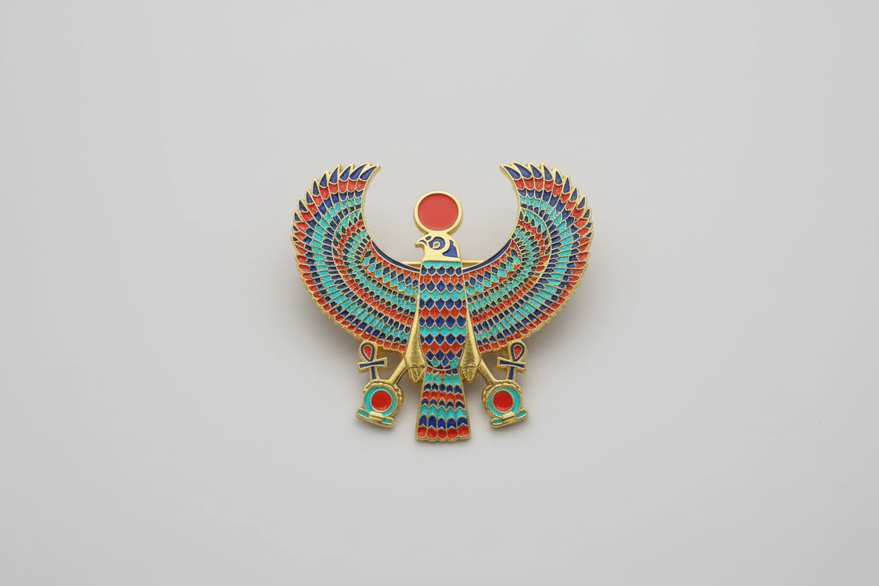 Winged Horus Enamel Brooch