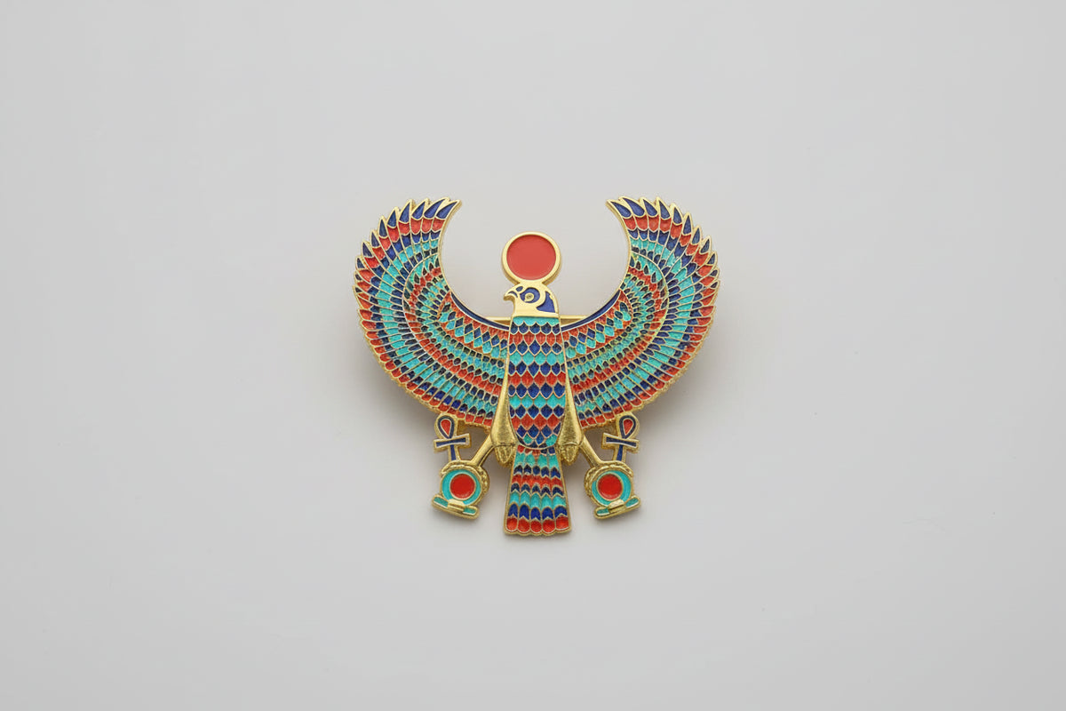 Winged Horus Enamel Brooch